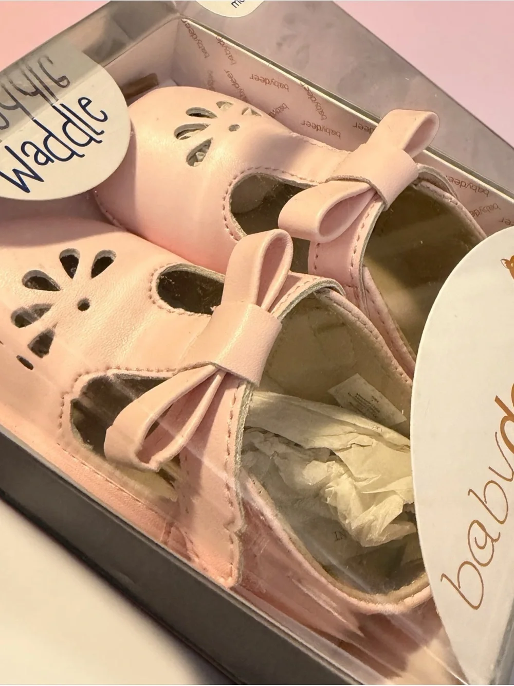Baby Deer Pink Bow Baby Girl Shoes Waddle Collection